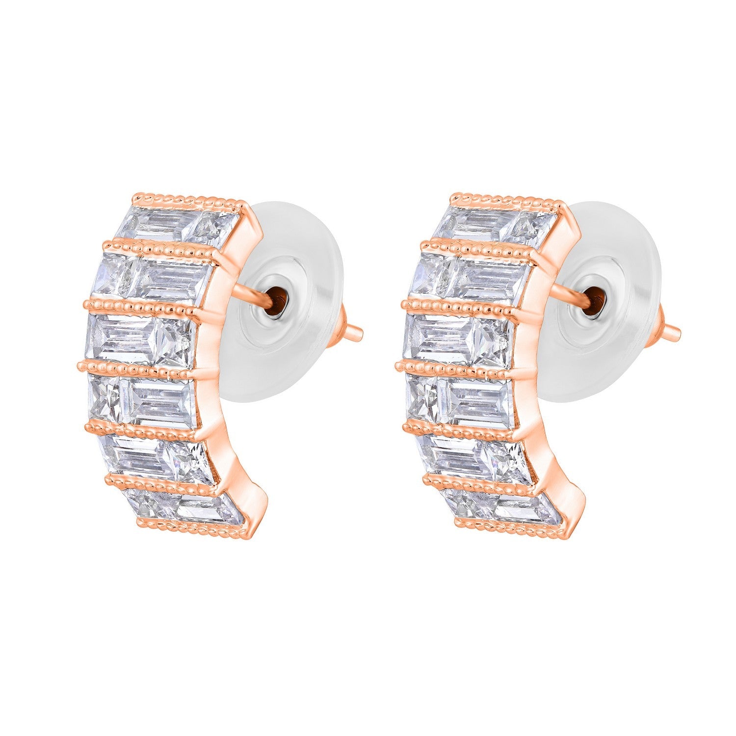 Jazz And Sizzle Silver-Toned Rose Gold-Plated CZ Studded Circular Hoop Earrings