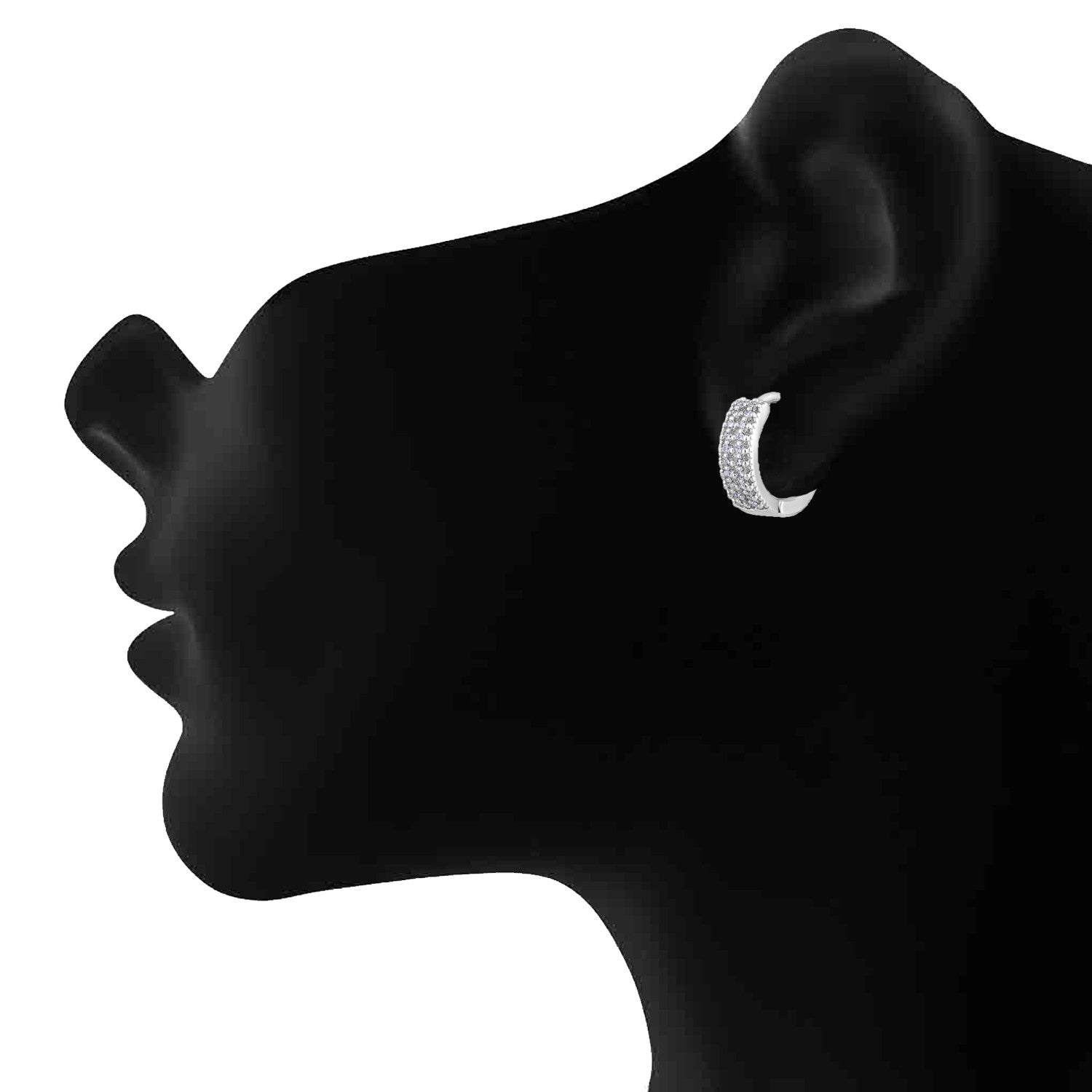 Jazz And Sizzle Silver-Toned Rhodium-Plated CZ Studded Circular Hoop Earrings