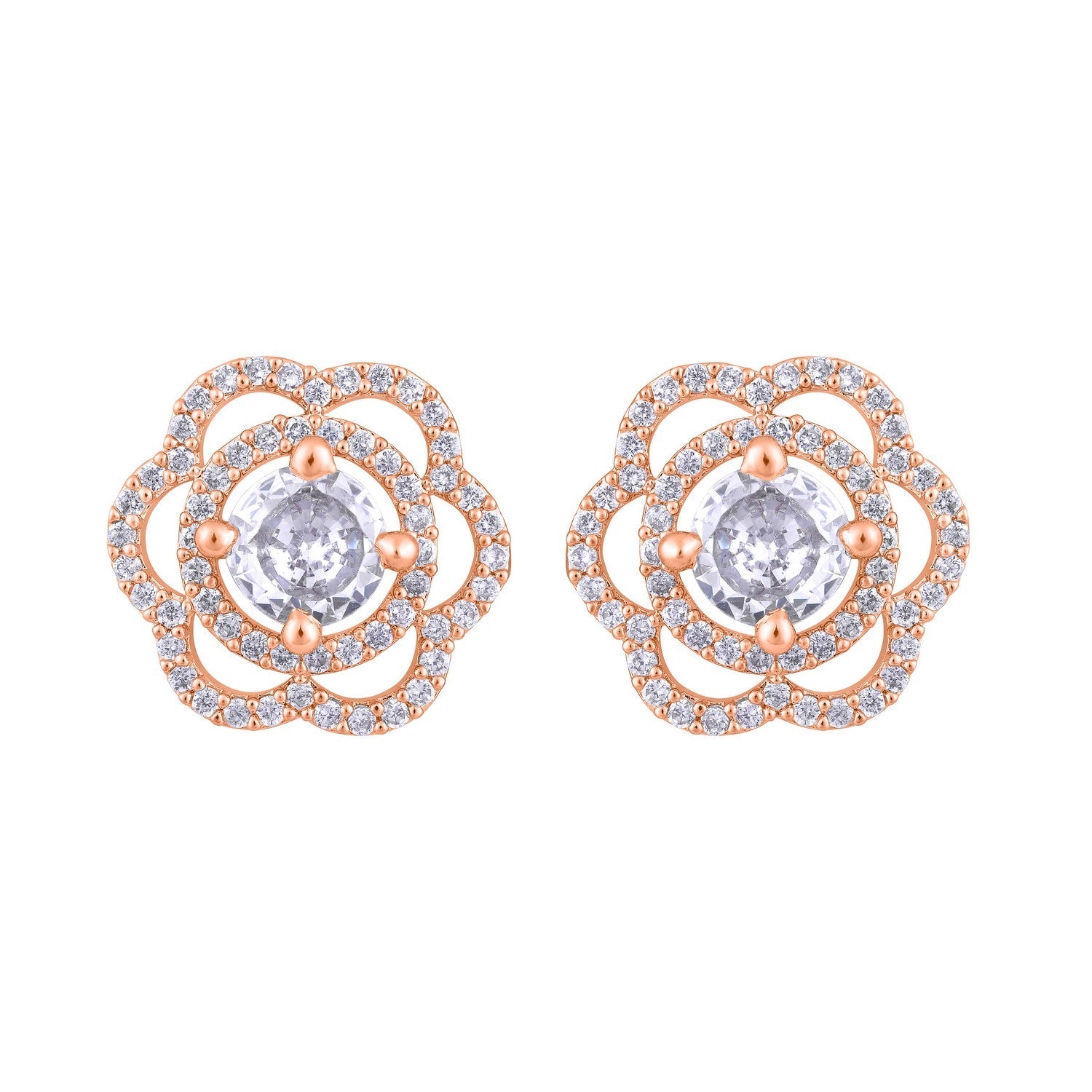 Jazz And Sizzle Rose Gold-Plated Floral Studs Earrings