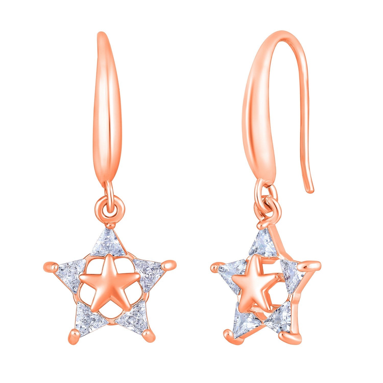 Jazz And Sizzle Rose Gold-Plated Star Shaped Americian Diamond Drop Earrings