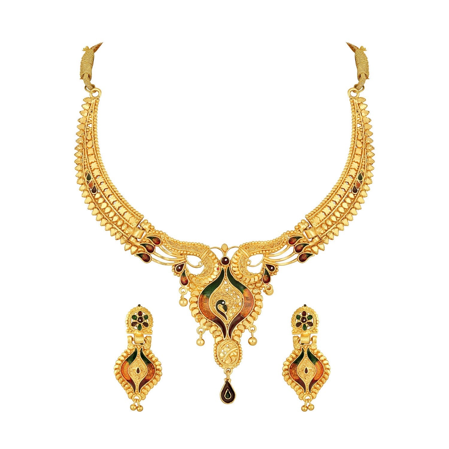 Jazz And Sizzle 22K Gold Plated  Circular Design Necklace Set with Matching Earrings Dubai Style Jewelry Set