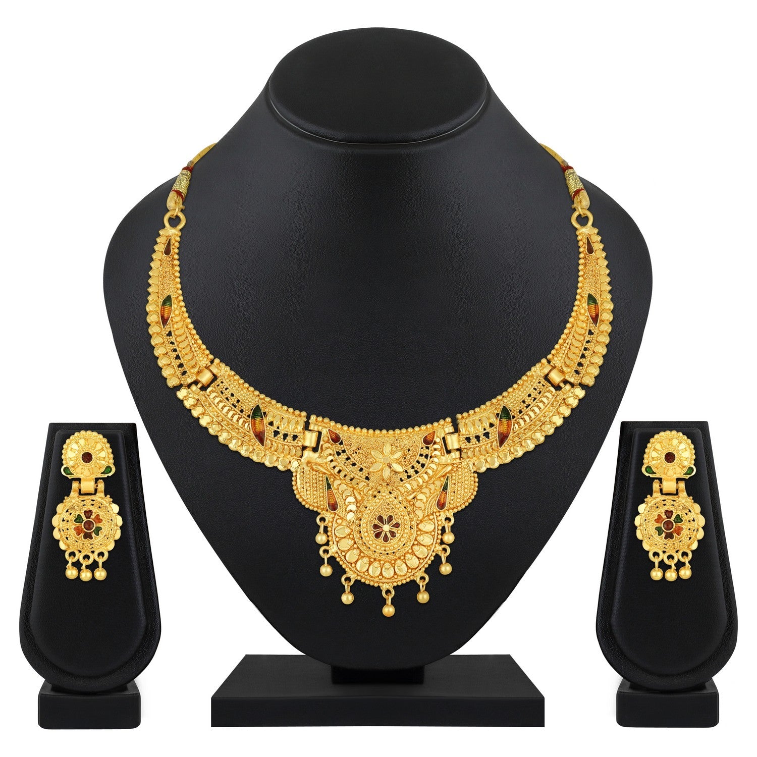 Jazz And Sizzle 22K Gold Plated  Circular Design Necklace Set with Matching Earrings Dubai Style Jewelry Set