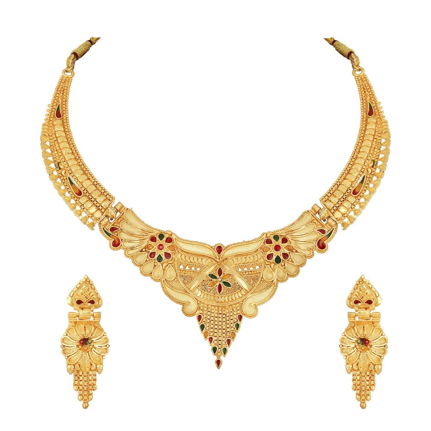 Jazz And Sizzle 22K Gold Plated  Circular Design Necklace Set with Matching Earrings Dubai Style Jewelry Set