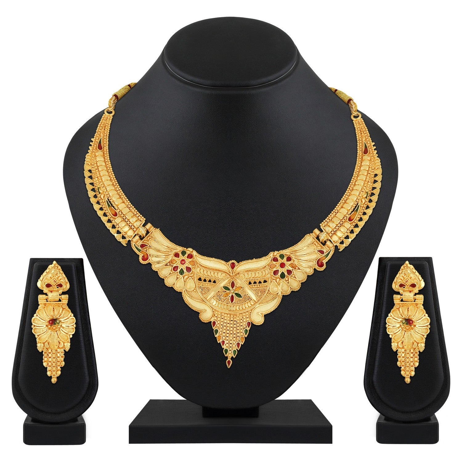 Jazz And Sizzle 22K Gold Plated  Circular Design Necklace Set with Matching Earrings Dubai Style Jewelry Set