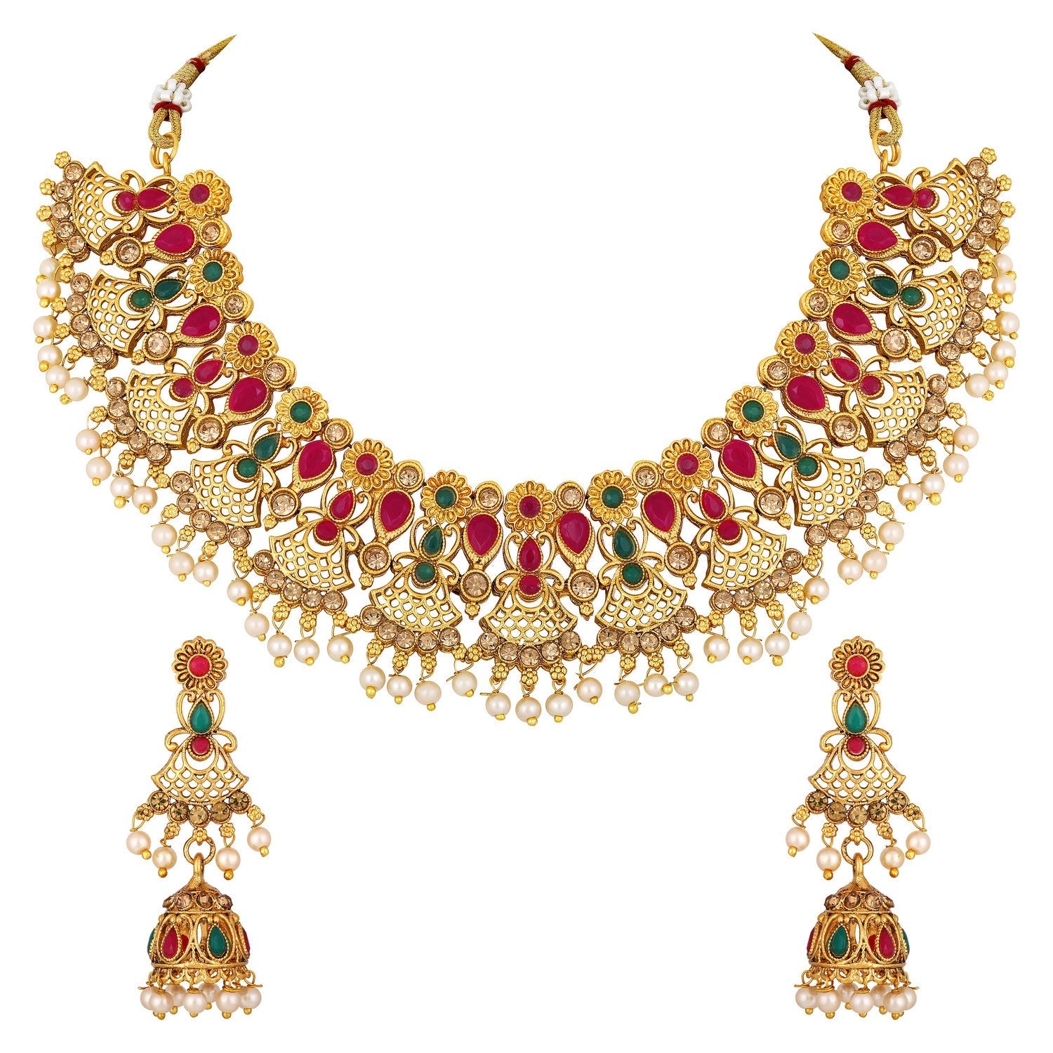Jazz And Sizzle Gold Plated American Diamond Stones Studded Necklace & Earrings
