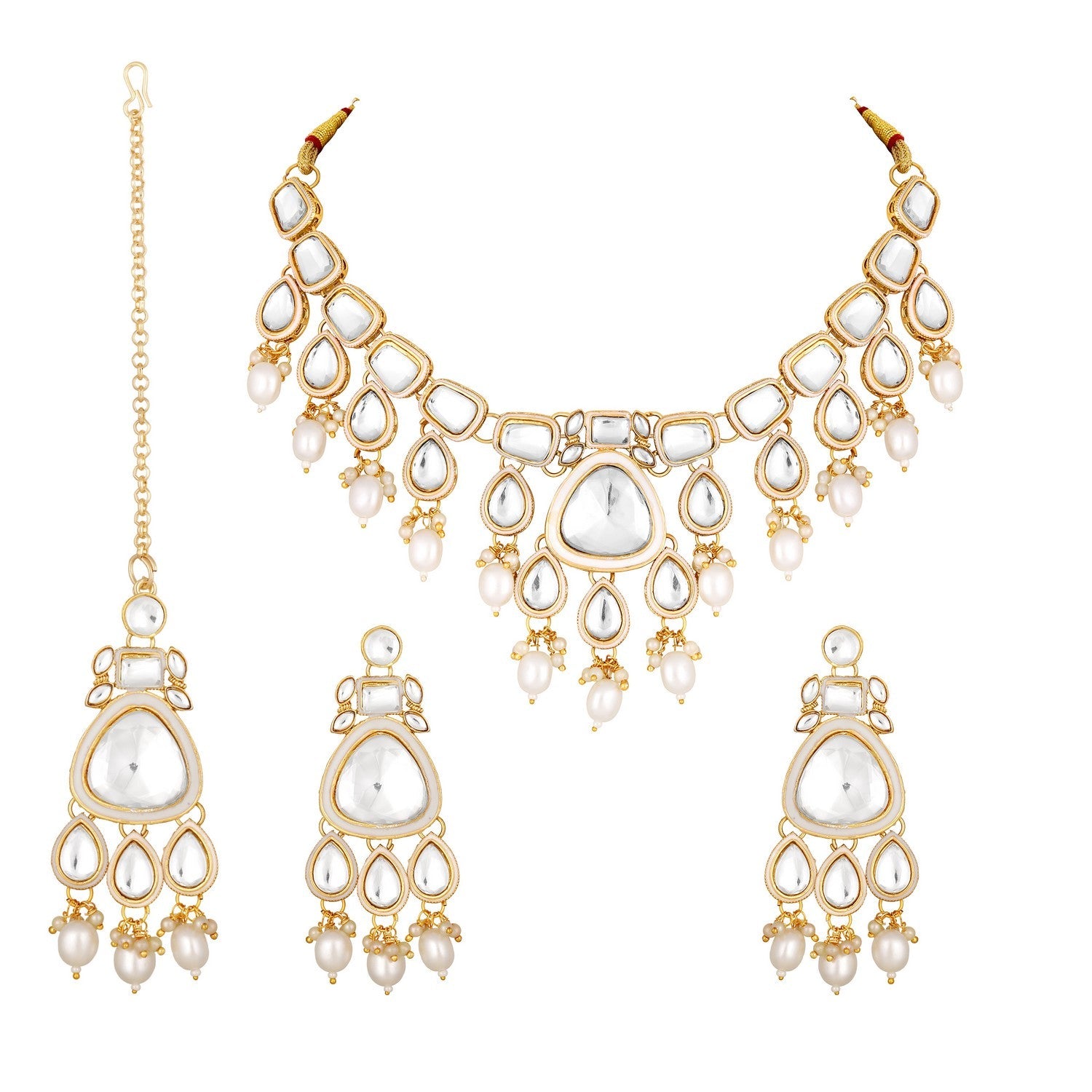 Jazz And Sizzle 22K Gold Plated  Kundan And Zircon Studded Jewellery Set With Maangtikka