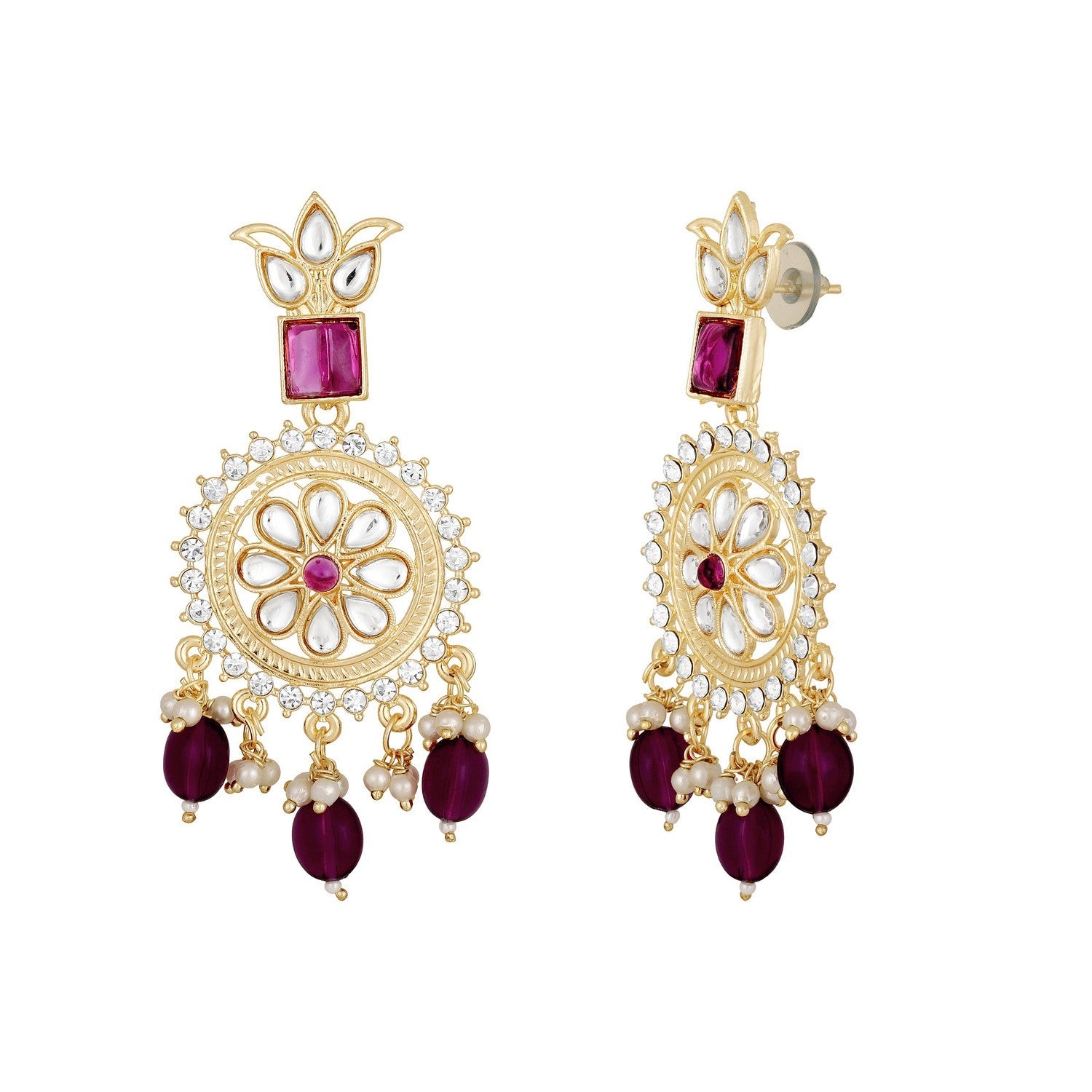 Jazz And Sizzle 18 k Gold Plated Kundan & Zirconia Studded Pearl Beaded Jewellery Set With Maangtikka