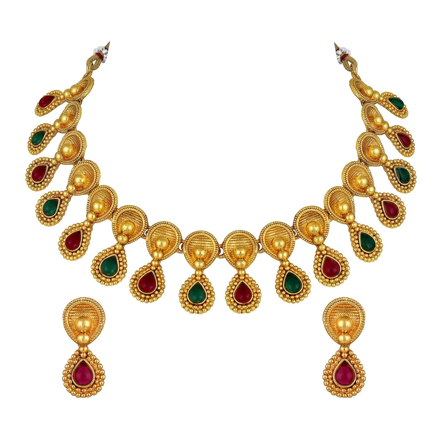 Jazz And Sizzle Gold Plated Artificial Stones Studded Antique Necklace & Earrings Set