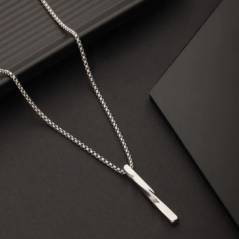 Jazz And Sizzle Set of 2 Twisted Cube Bar Pendant Necklace and Silver-Toned Silver-Plated Necklace Combo