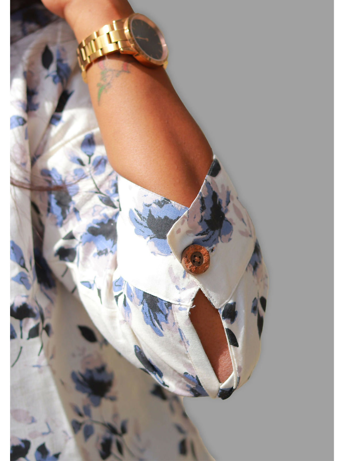 White & Blue Floral Printed Boxy Fit Shirt | 100% Sustainable Cotton-Viscose Blend