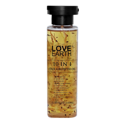 Love Earth 10 In 1 Hair Growth Oil|Soybean Oil, Black Seed Oil, Jojoba Oil, Sweet Almond Oil, Coconut Oil, Castor Seed Oil, Spikenard Oil, Ashwagandha Oil, Graecum Seed Oil, Zizanoides Root Oil 100ml