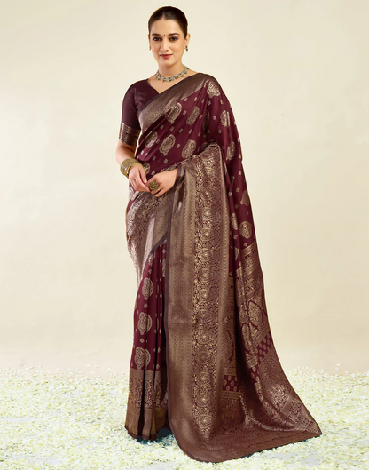 AXONIT Royal Jacquard Saree with Golden Zari Butta & Brocade Border