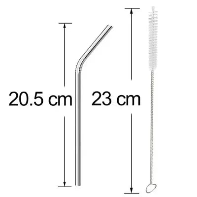 Reusable Stainless Steel Bent Straws (Set of 4) with Cleaning Brush