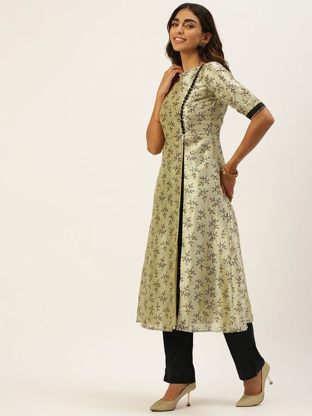 Bollywood Vogue Ready To Wear Off White Art Silk Printed Kurta Set