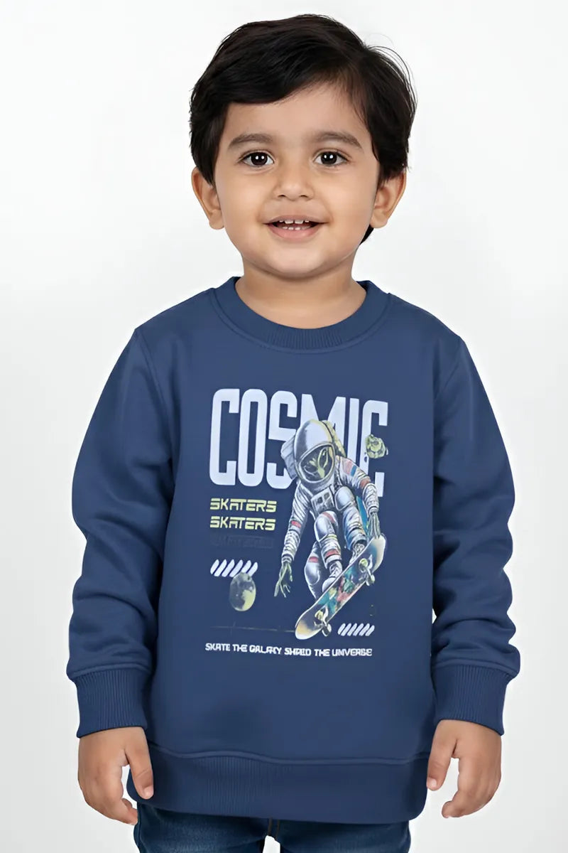 Tencel Printed Sweatshirt for Boys - Navy Blue - View 1