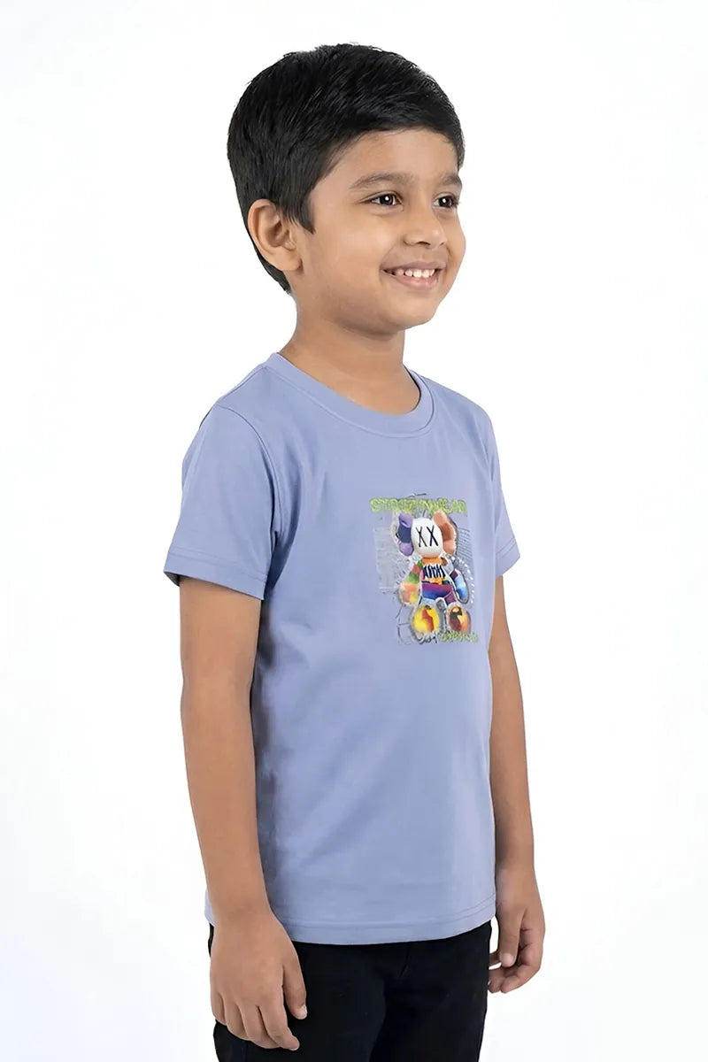 Tencel Printed T-Shirt for Boys - Blue - View 3