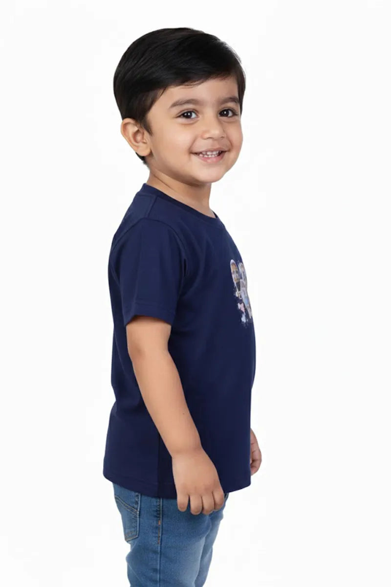 Tencel Printed T-Shirt for Boys - Dark Blue - View 3