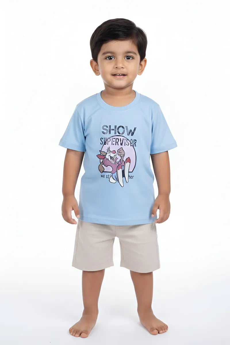 Tencel Printed T-Shirt for Boys - Light Blue - View 2