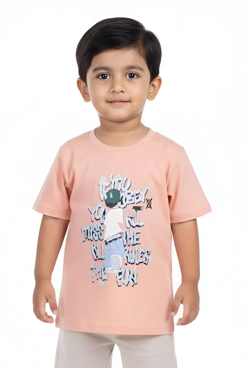 Tencel Printed T-Shirt for Boys - Light Brown - View 1