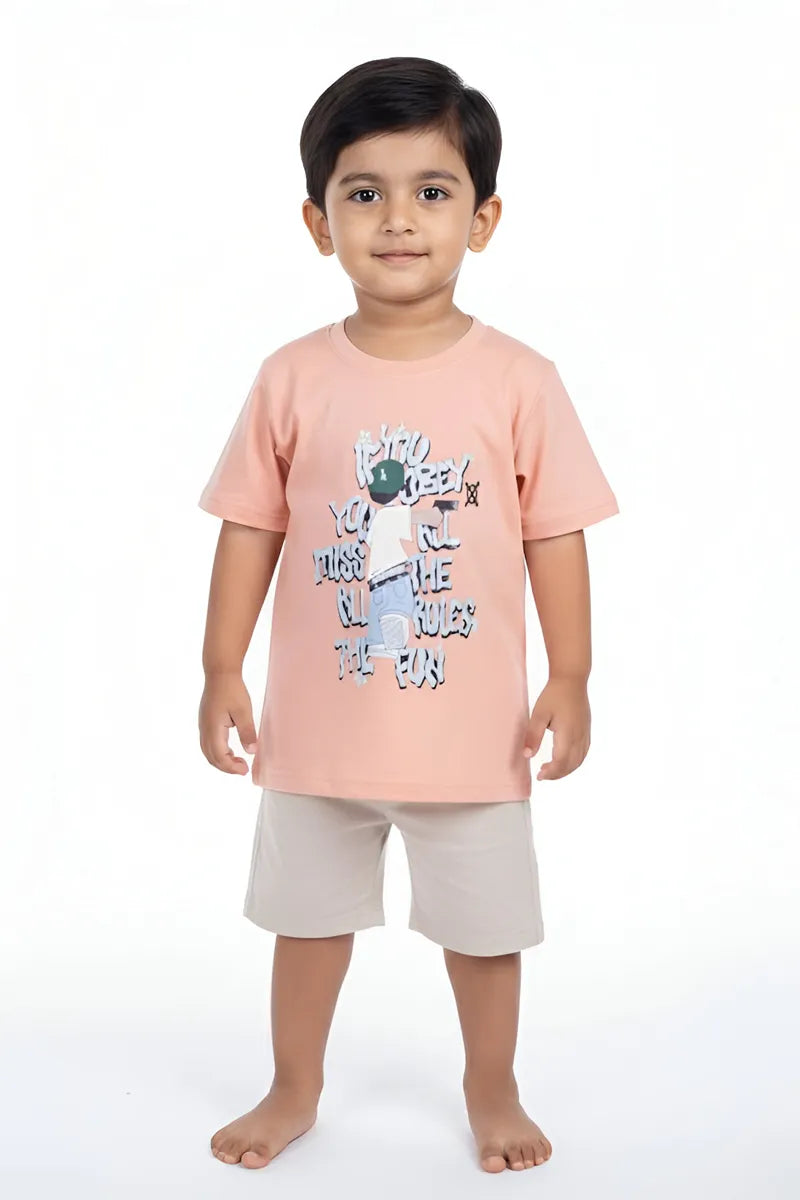 Tencel Printed T-Shirt for Boys - Light Brown - View 2