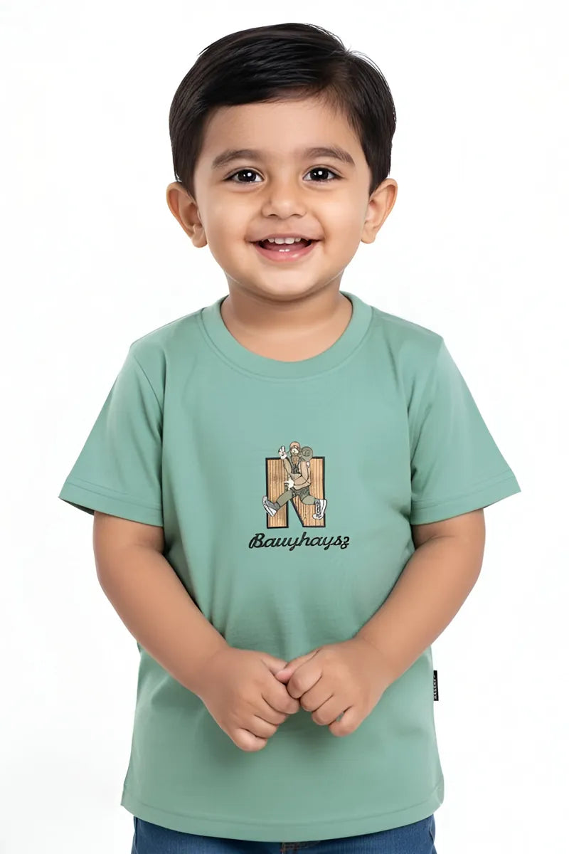 Tencel Printed T-Shirt for Boys - Green - View 1