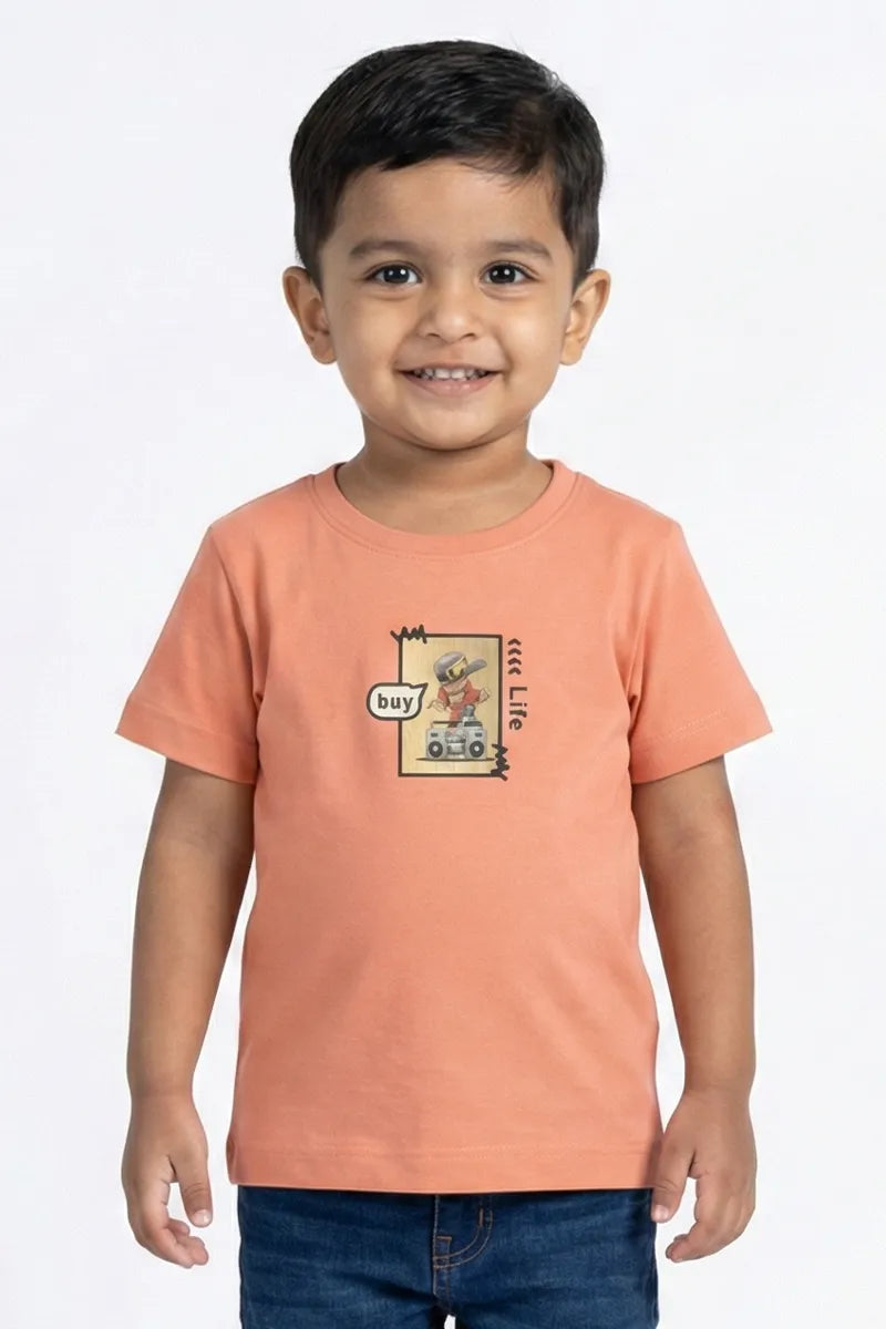 Tencel Printed T-Shirt for Boys - Peach - View 1
