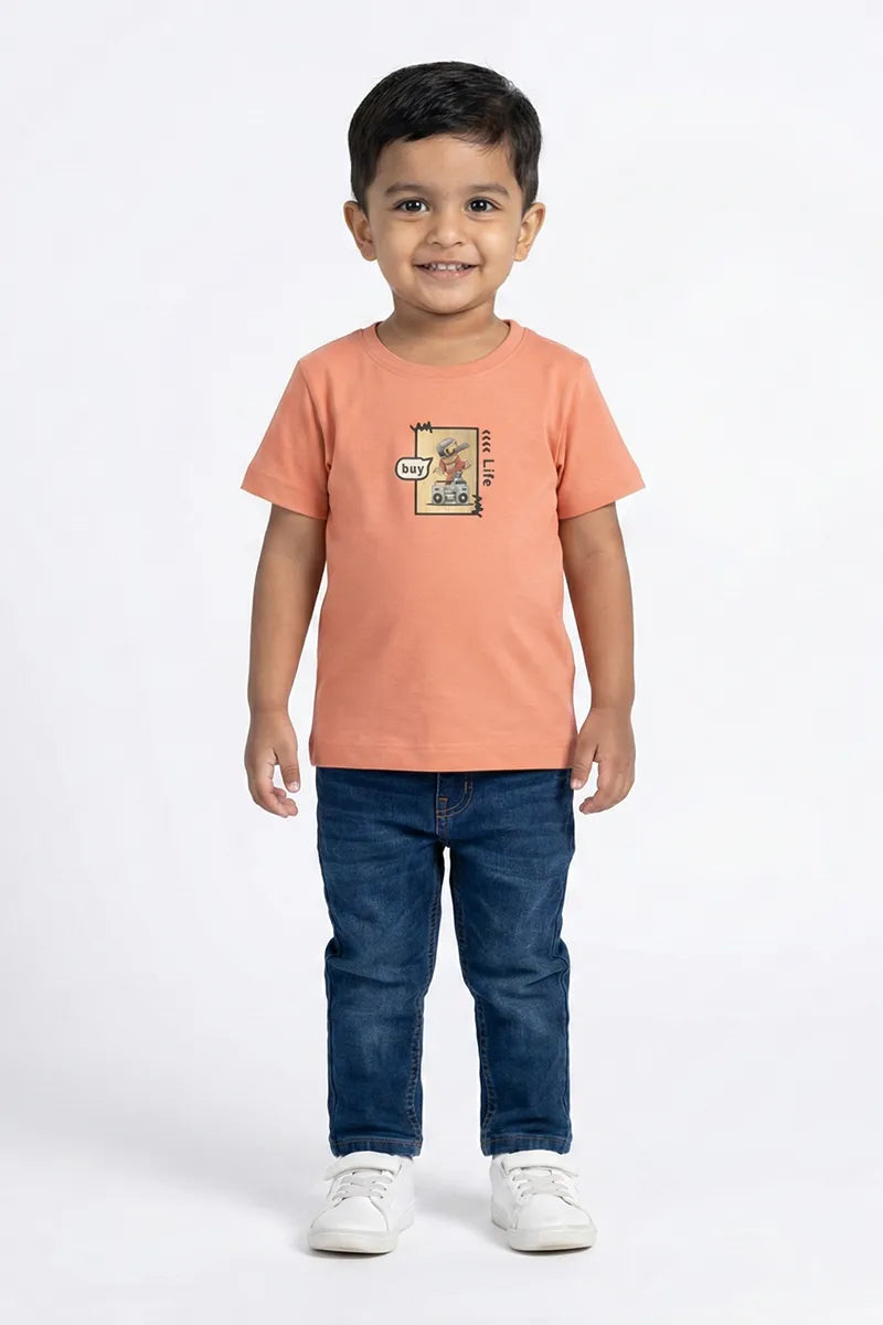 Tencel Printed T-Shirt for Boys - Peach - View 2