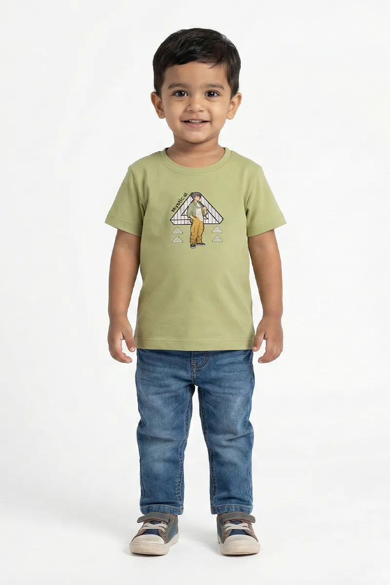 Tencel Printed T-Shirt for Boys - Light Green - View 2