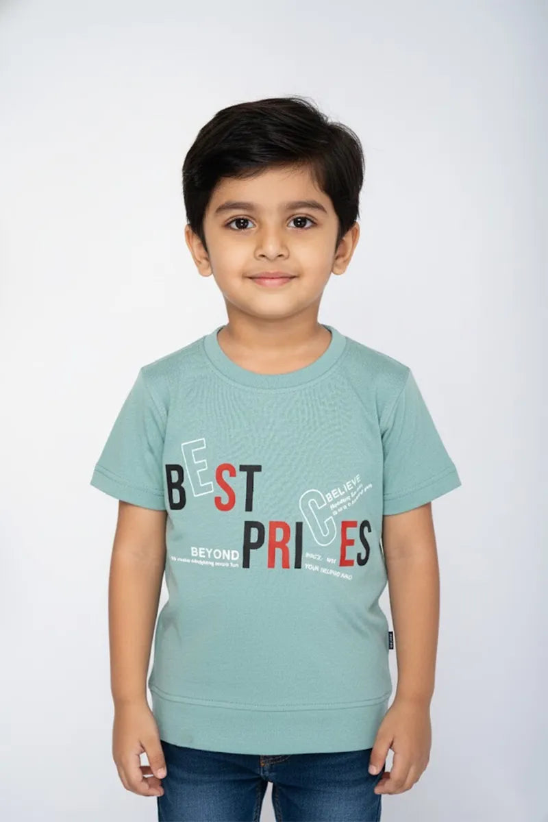 Boy's Cotton Blend Printed T-Shirt - Green - View 1