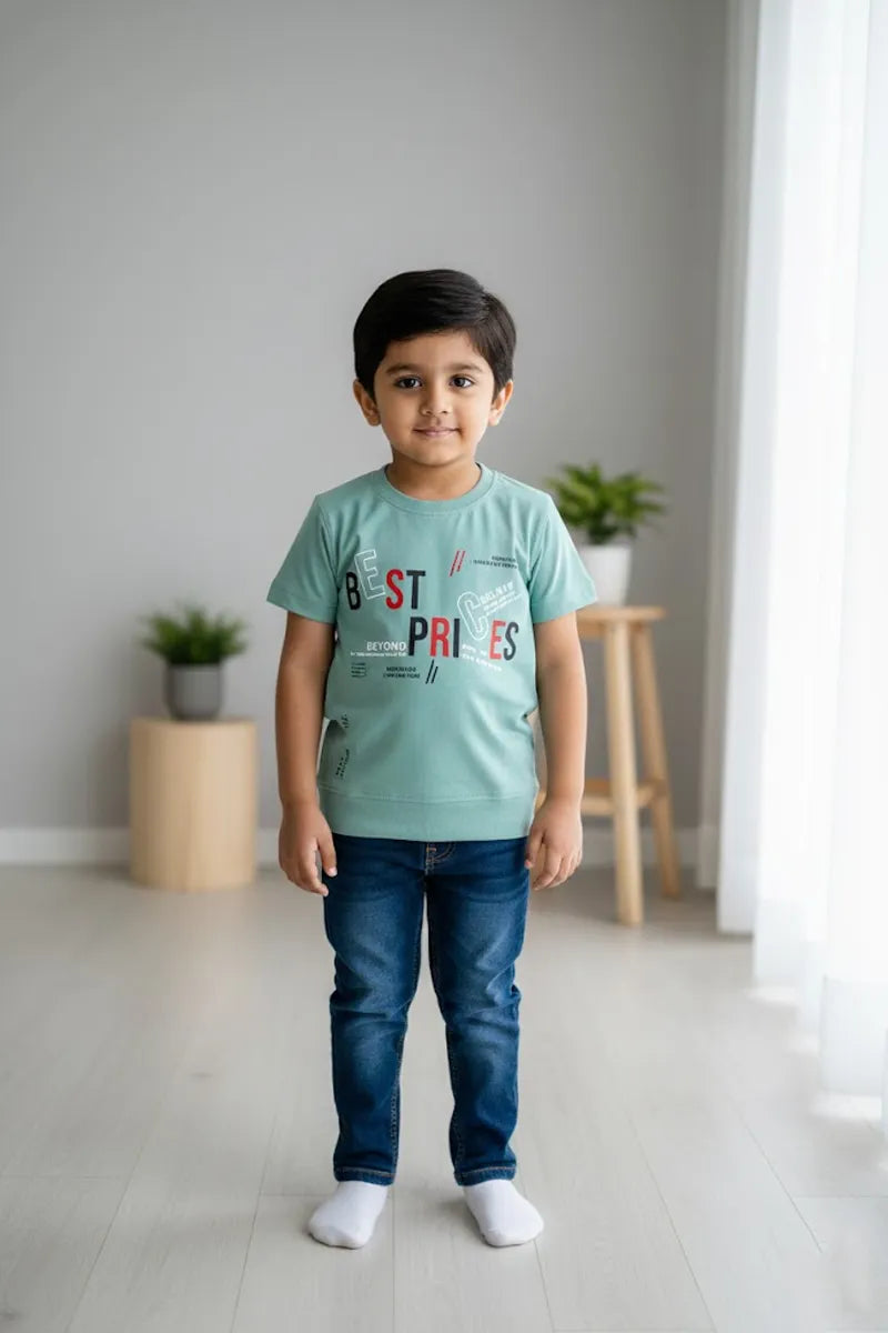 Boy's Cotton Blend Printed T-Shirt - Green - View 3