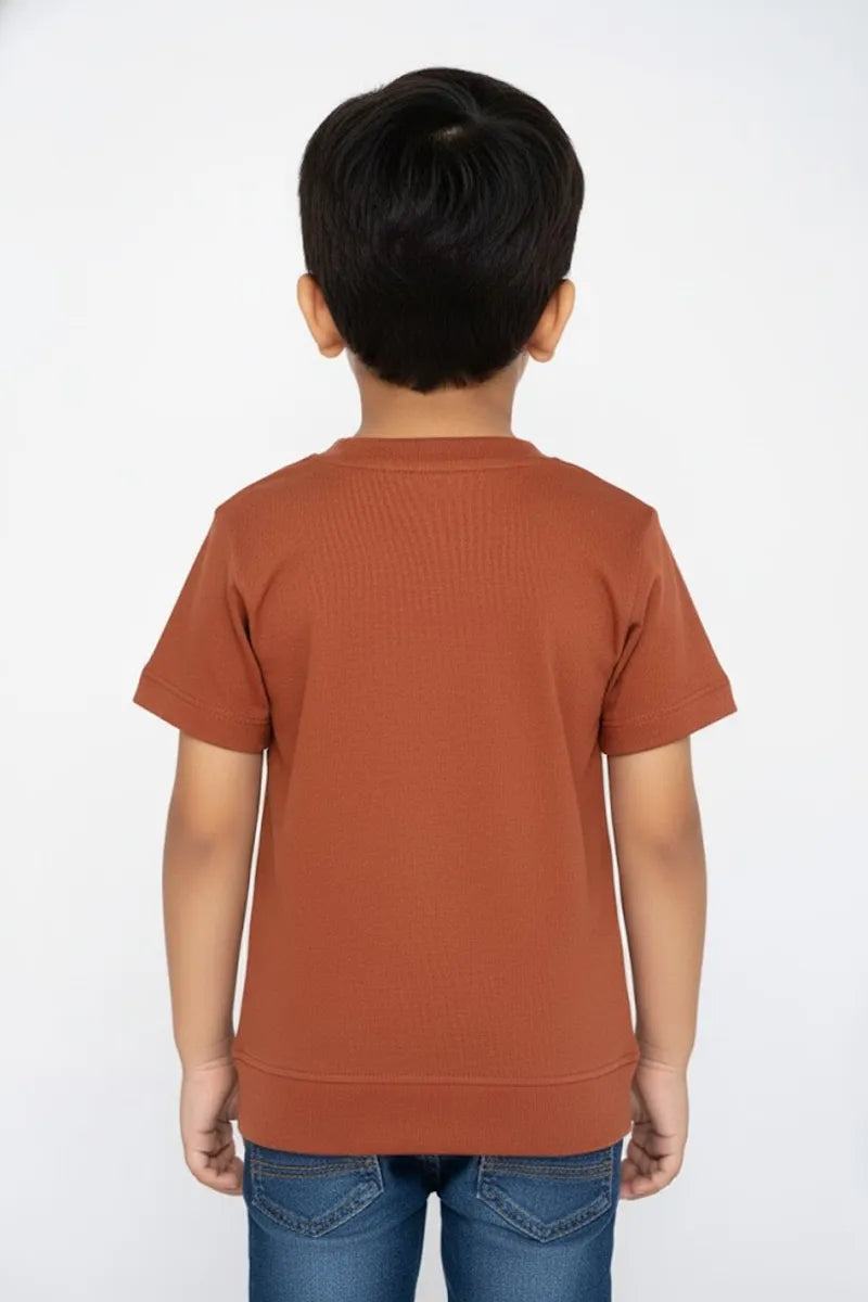 Boy's Cotton Blend Printed T-Shirt - Brown - View 2