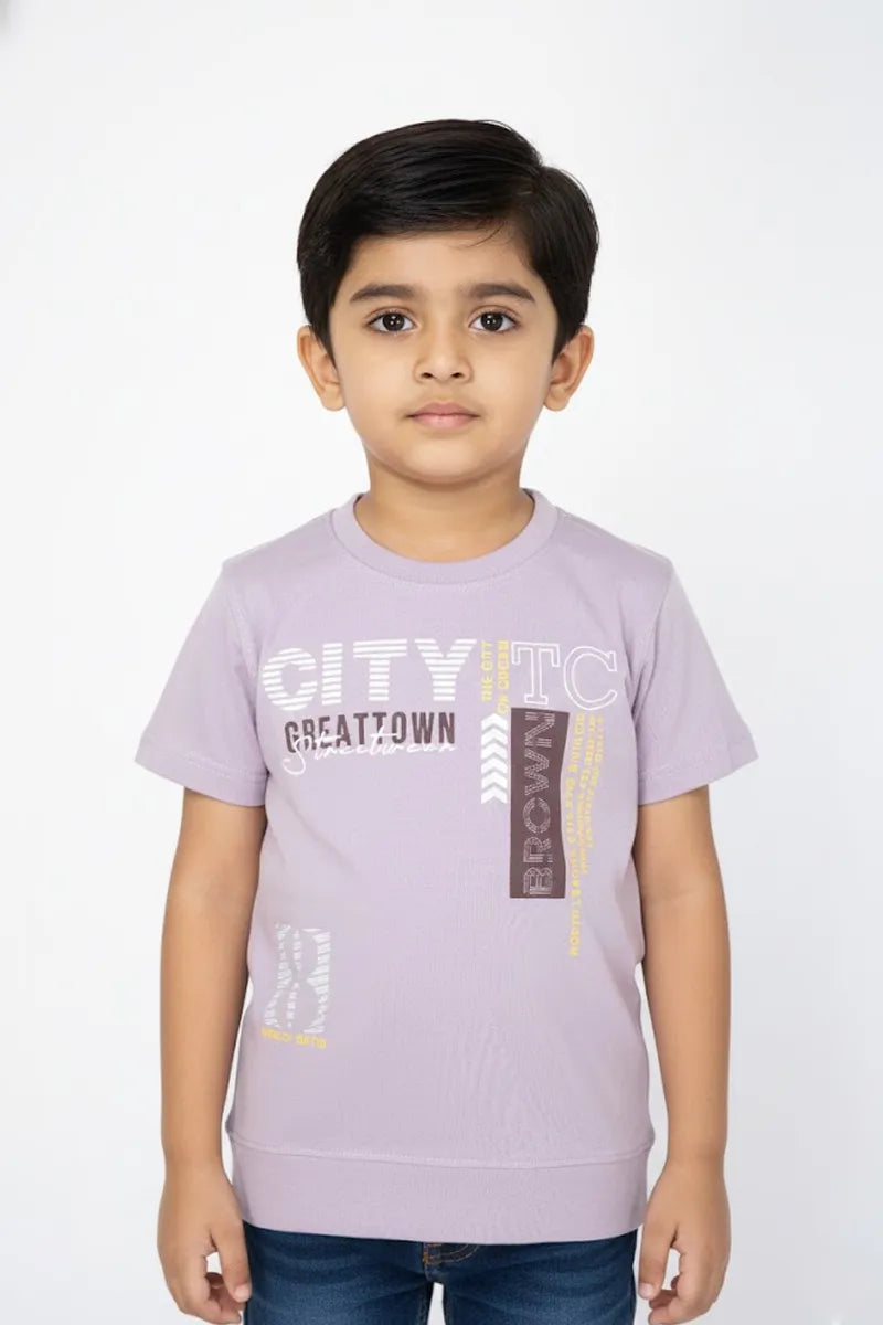 Boy's Cotton Blend Printed T-Shirt - Lavender - View 1