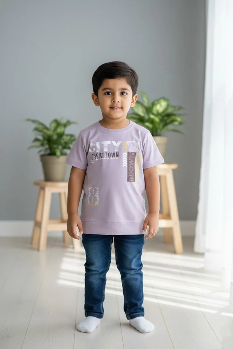 Boy's Cotton Blend Printed T-Shirt - Lavender - View 3