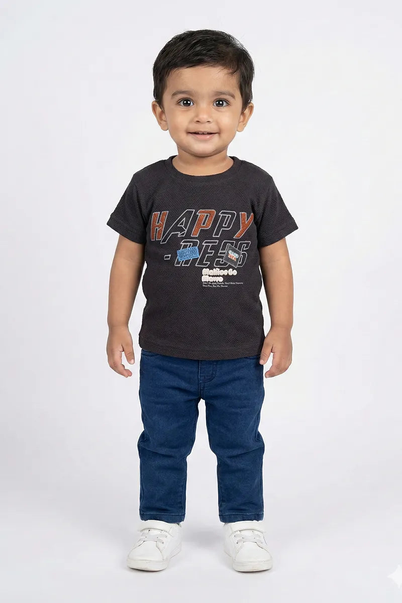 Boy's Cotton Blend Printed T-Shirt - Black - View 1