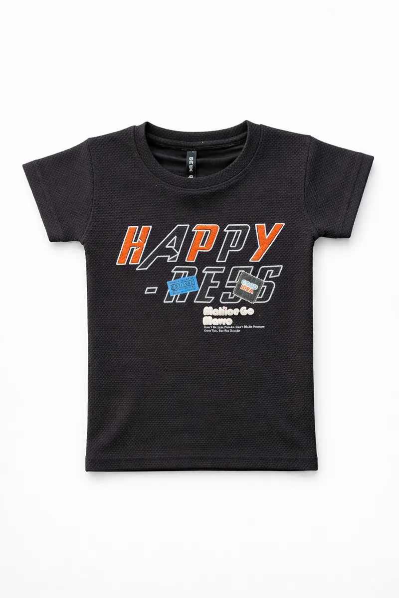 Boy's Cotton Blend Printed T-Shirt - Black - View 3