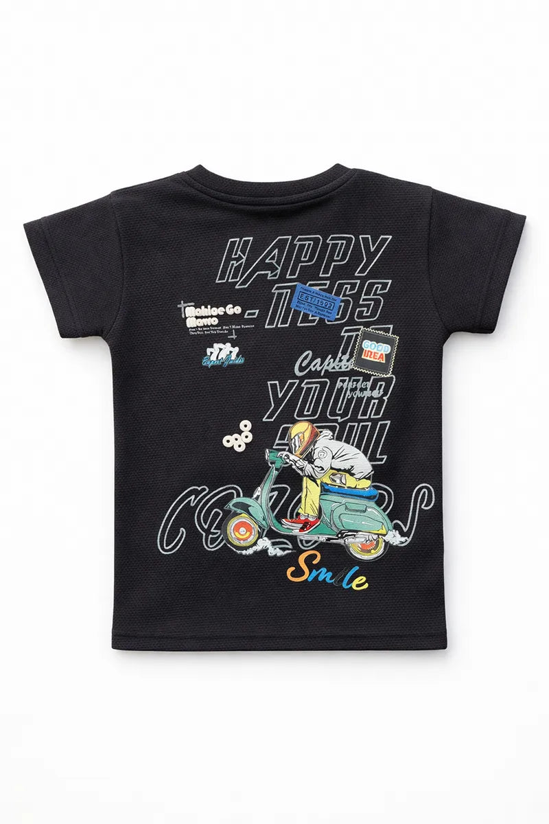 Boy's Cotton Blend Printed T-Shirt - Black - View 4