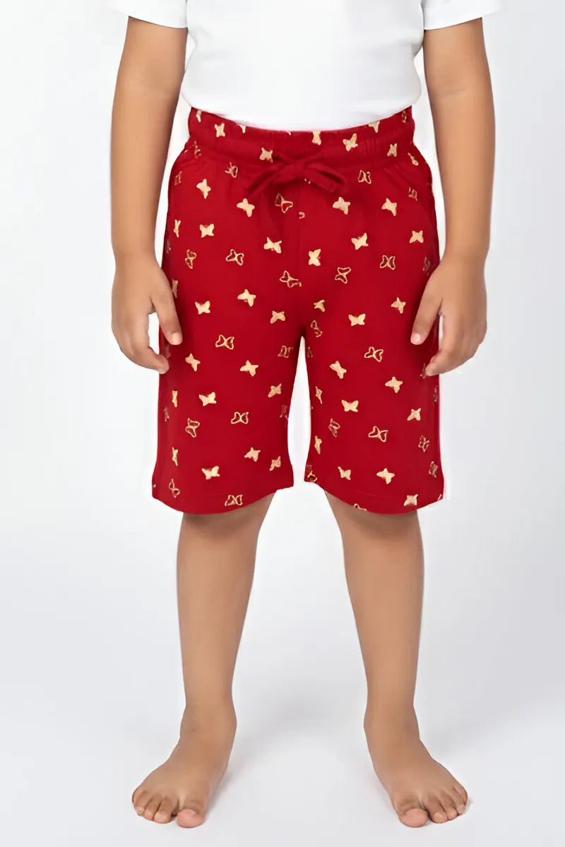Printed Capri for Girls - Maroon - View 1