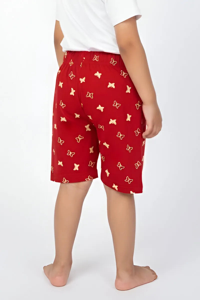 Printed Capri for Girls - Maroon - View 3