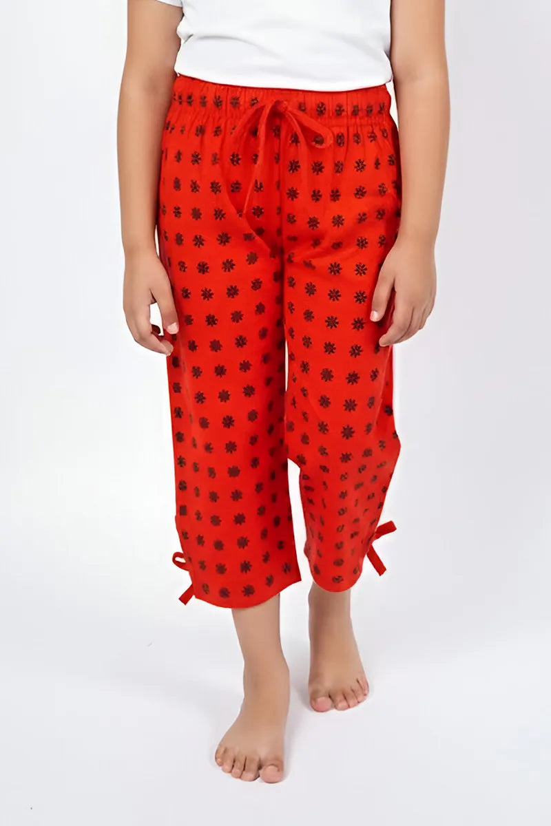 Printed Capri for Girls - Red - View 3