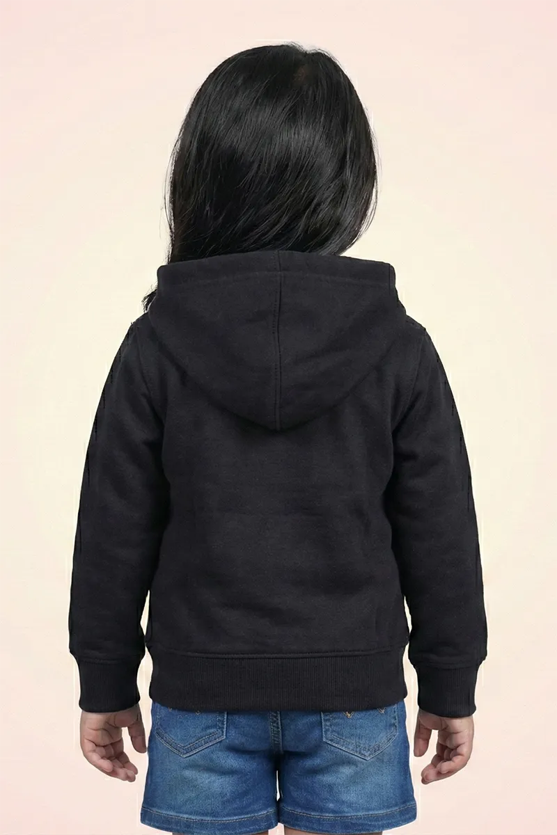 Cotton Blend Solid Casual Hoodie for Girls - Black - View 2