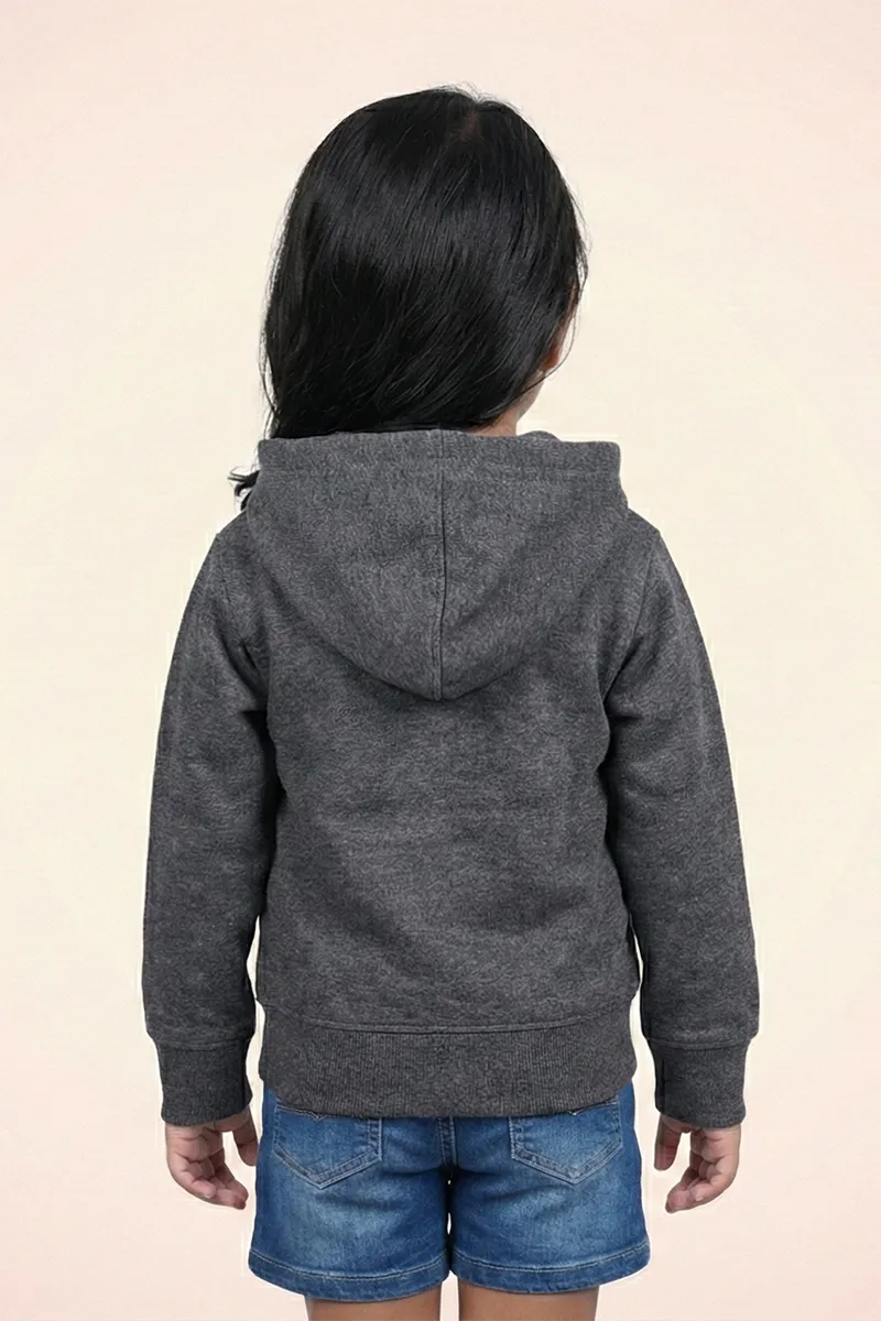 Cotton Blend Solid Casual Hoodie for Girls - Dark Grey - View 6