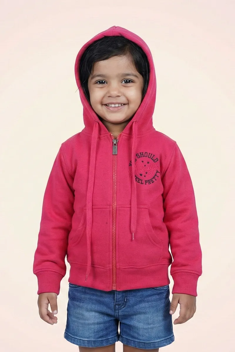 Cotton Blend Solid Casual Hoodie for Girls - Deep Pink - View 8