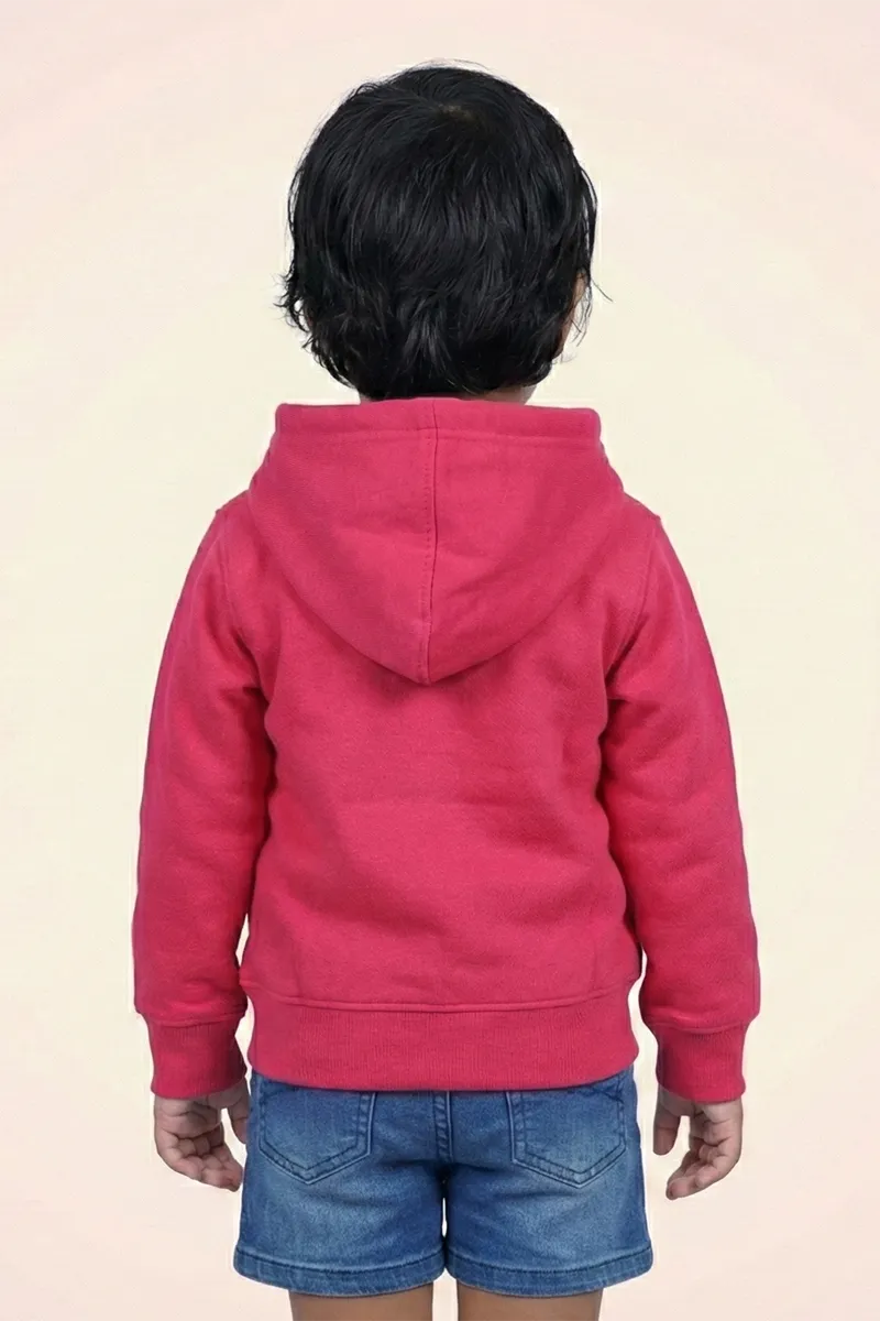 Cotton Blend Solid Casual Hoodie for Girls - Deep Pink - View 9