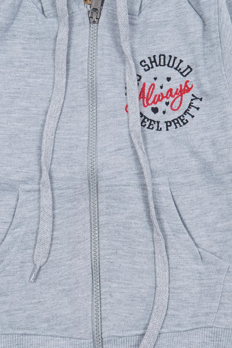 Cotton Blend Solid Casual Hoodie for Girls - Grey - View 14