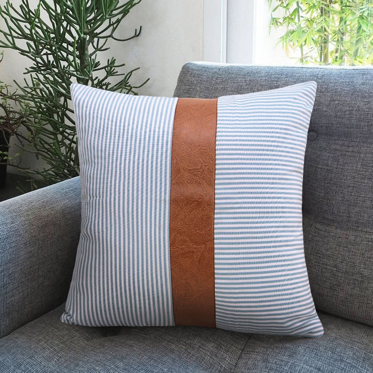Leather & Cotton Pillow Covers 20x20 Inch (2 Pc Set) HP DD