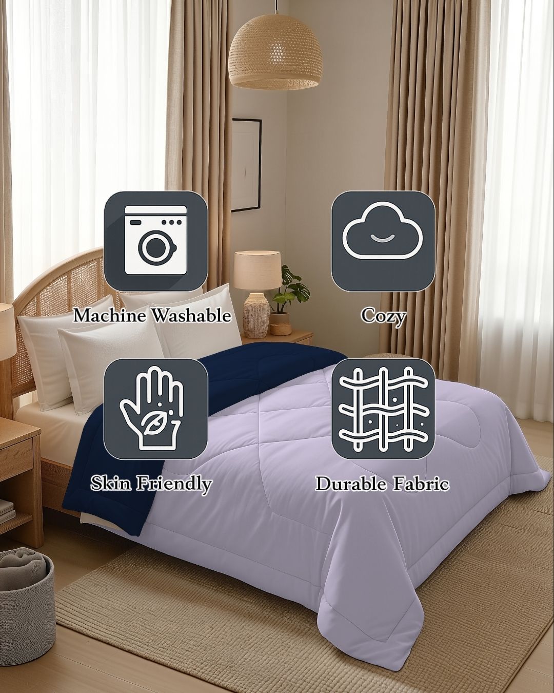 Quirky Home Nest Collection 220 GSM Double Bed Solid Reversible Comforter