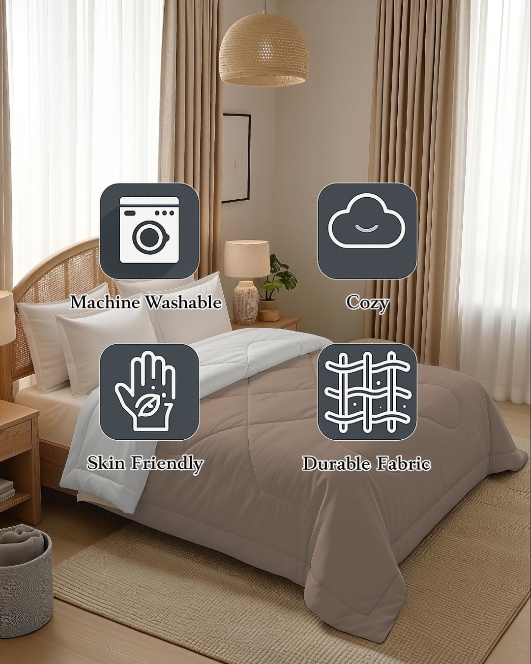 Quirky Home Nest Collection 220 GSM Double Bed Solid Reversible Comforter