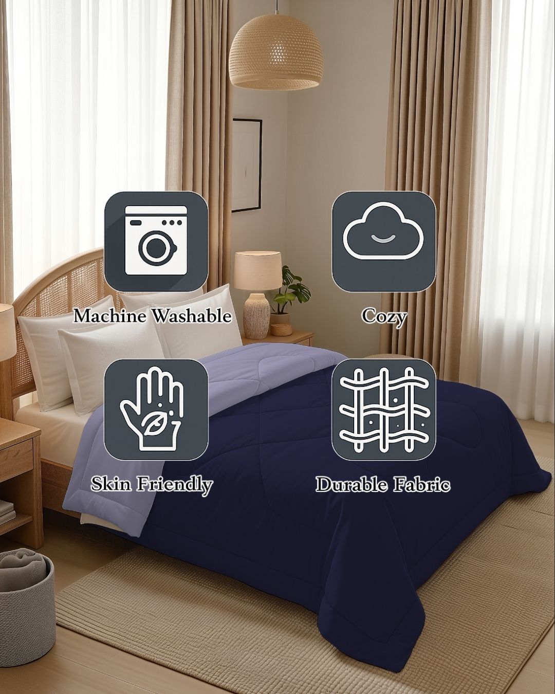 Quirky Home Nest Collection 220 GSM Double Bed Solid Reversible Comforter