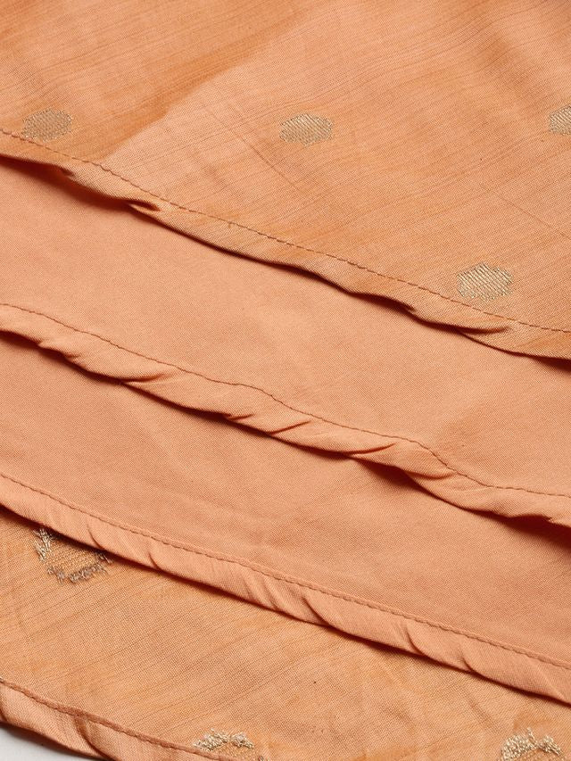 Bollywood Vogue Ready To Wear Peach Art Silk Jacquard Floor Length Gown