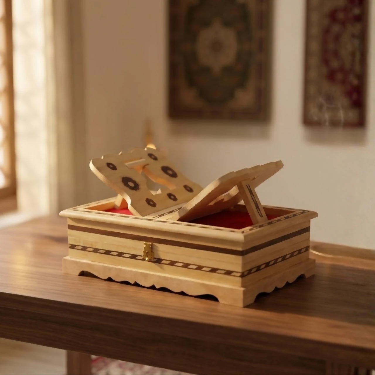 Santarms Wooden Holy Stand Box – Religious Scripture Stand for Quran, Ramayan, Bible, Gita & Guru Granth Sahib